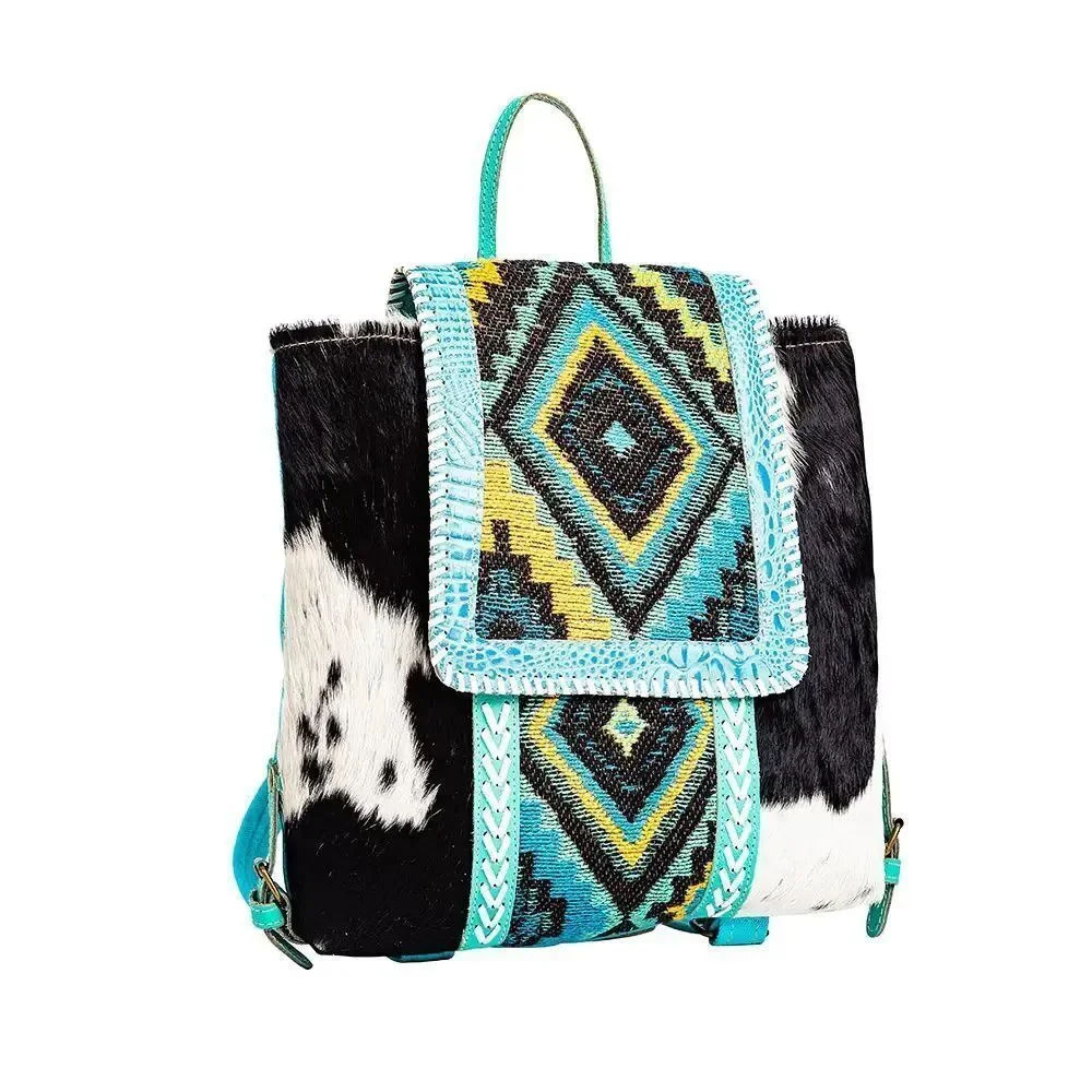 Myra Bag Handmade Tonga Backpack Upcycled Canvas & Cowhide Leather